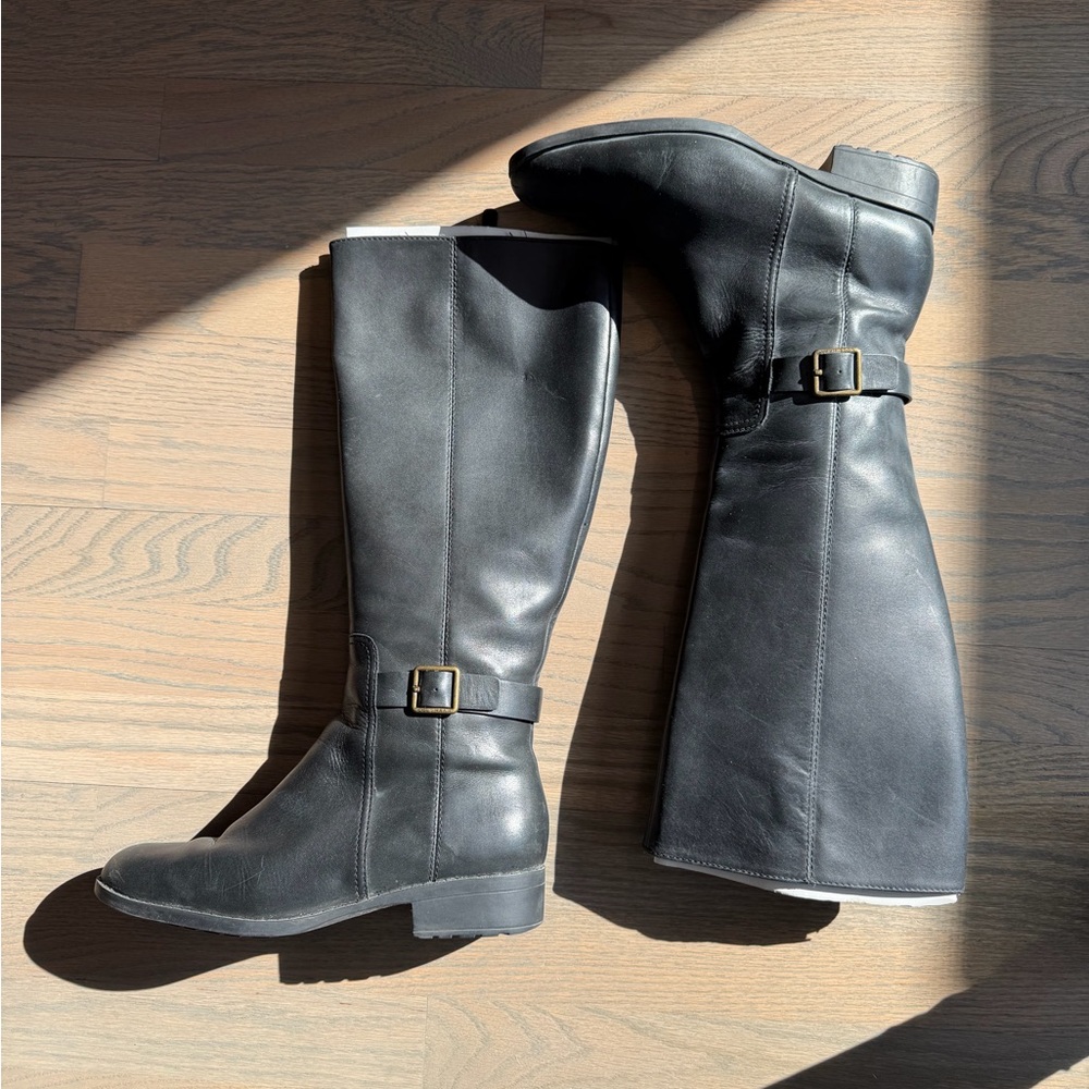 Cole Haan Black Full Leather Knee-High Riding Boots size 7.5